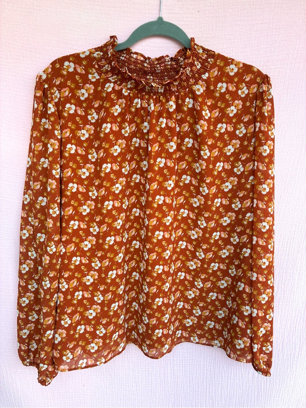 J.Crew Floral Smocked Ruffle Neck Blouse Size 2X